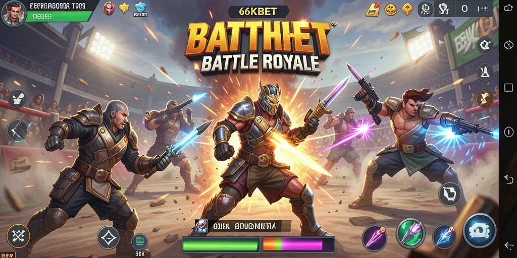 Tampilan utama gameplay 66KBET menampilkan pertempuran epik di arena Battle Royale.