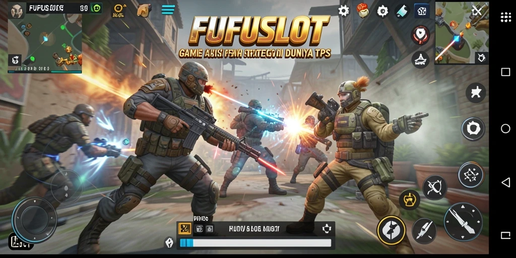 Screenshot utama FUFUSLOT menampilkan aksi seru dalam pertempuran TPS.