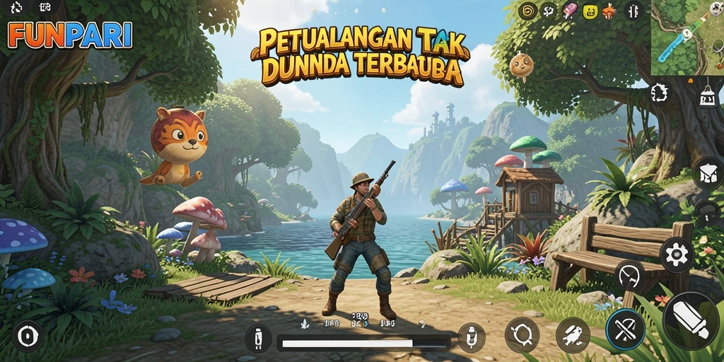 Tampilan gameplay FUNPARI yang menakjubkan di dunia terbuka.