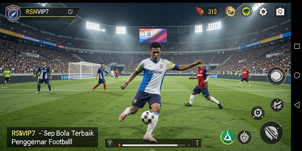 Screenshot menampilkan aksi seru dalam permainan sepak bola.